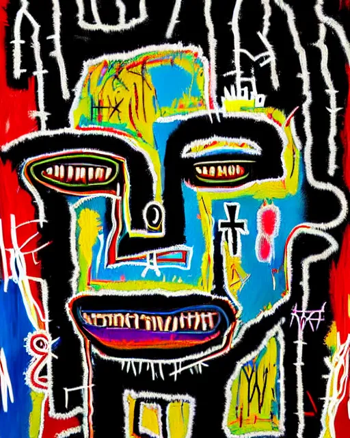 Prompt: A extremely ultra highly detailed majestic hi-res beautiful immaculate head and shoulders award winning painting stunning portrait masterpiece of a evil voodoo doll, black magic and witchcraft porrait by Jean-Michel Basquiat, 8k, high textures, ultra hyper sharp, insanely detailed and intricate, super detailed, 8k HDR ultra high quality