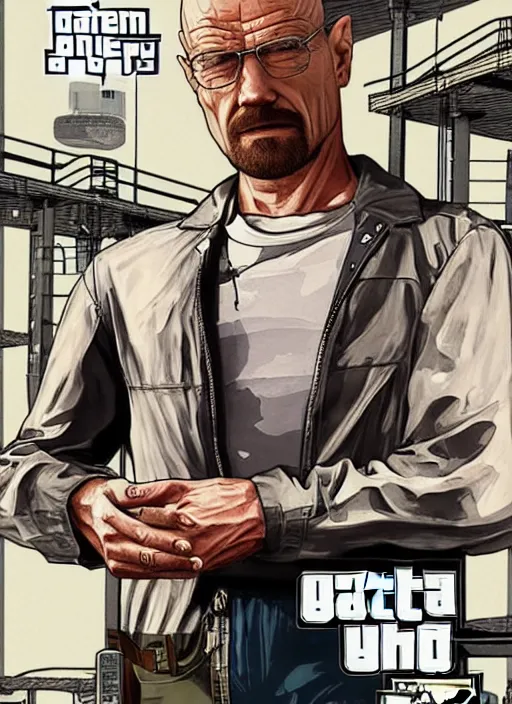 Image similar to gta 5 game poster showing walter white holding prison bars