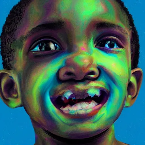 Image similar to smile of glitch eyes Black boy artstation, ultradetailed, digital Painting, by James gurney and Pipilotti Rist