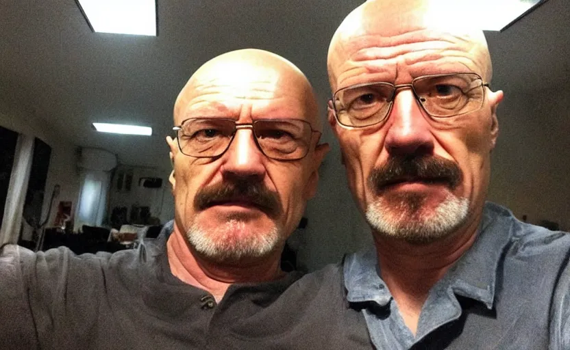 Prompt: my uncle that look like walter white if he was turkish accidentally taking a selfie, front camera, camera flash is so bright in his face, viral, selfie, viral on twitter, viral on instagram, viral photo