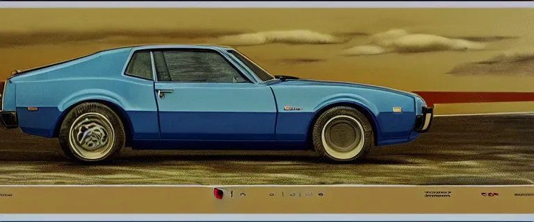 Image similar to denim blue audi camaro b 1 ( 1 9 6 7 ), 8 0 s retro poster, establishing shot