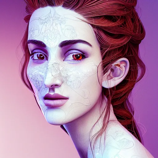 Prompt: the portrait of a ridiculously beautiful and elegant woman with a very large nose, a truly gigantic nose, an ultrafine detailed illustration, intricate linework, bright colors, behance contest winner, vanitas, angular, altermodern, unreal engine 5 highly rendered, global illumination, radiant light, detailed and intricate environment