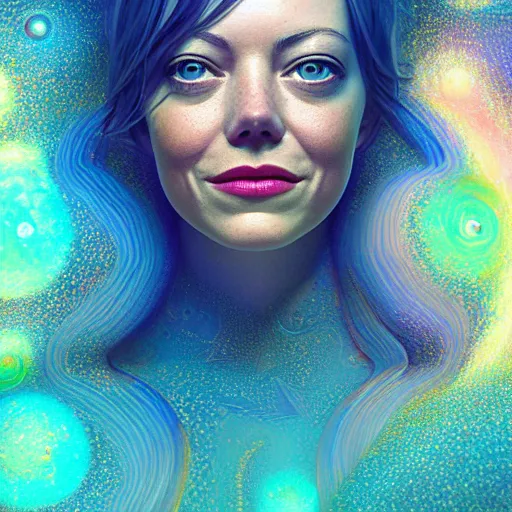 Prompt: emma stone as a cosmic fractal, hyper detailed, digital art, trending in artstation, cinematic lighting, studio quality, smooth render, unreal engine 5 rendered, octane rendered, art style by klimt and nixeu and ian sprigger and wlop and krenz cushart.