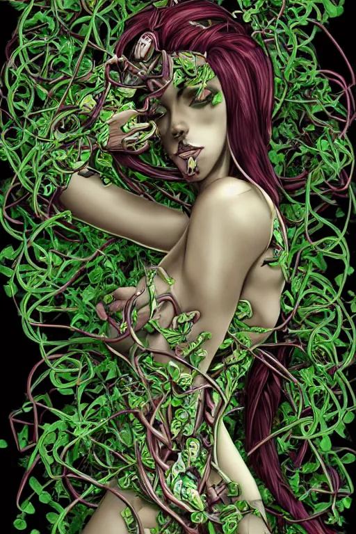 Image similar to gorgeous biomechanical cyborg women being torn apart by vines, by dang my linh