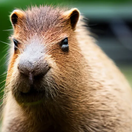 Image similar to cute capybara eating a neon nvidia gpu, chewing on a video card, cooling fans, soft blue lights, wildlife photography, bokeh, sharp focus, 3 5 mm, taken by sony a 7 r, 4 k, award winning