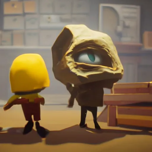 Image similar to quentin tarantino as an enemy in the video game little nightmares, unity render