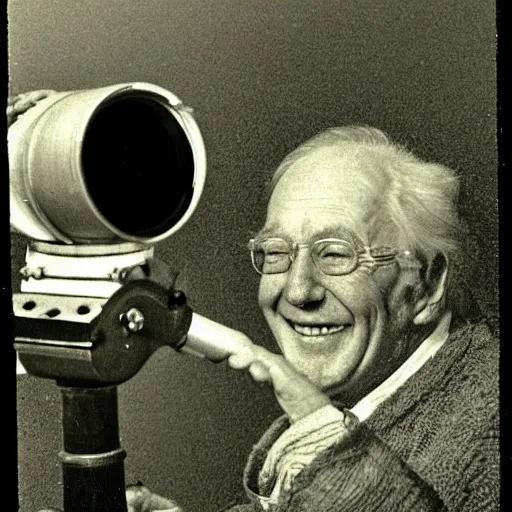 Image similar to a smiling old man seen through a telescope