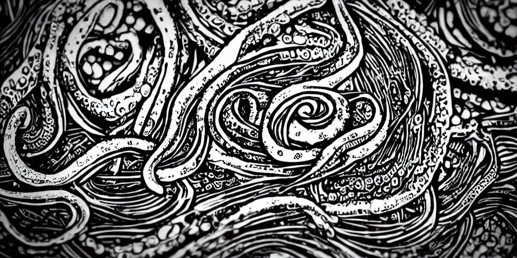 Image similar to intricate black and white logo of an octopus.