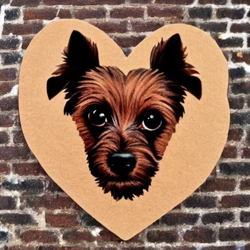 Image similar to a brown yorkshire dog in the shape of a heart