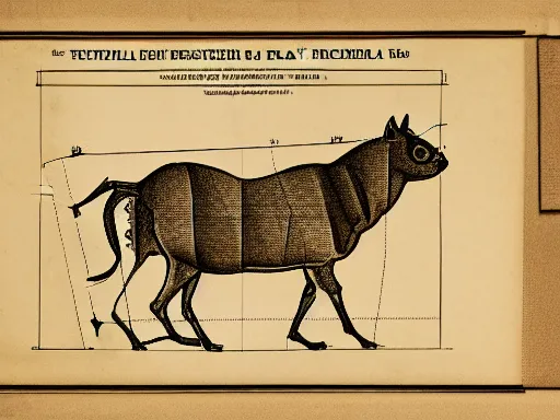 Image similar to blueprint technical drawing of a steak, schematic, sepia, old paper