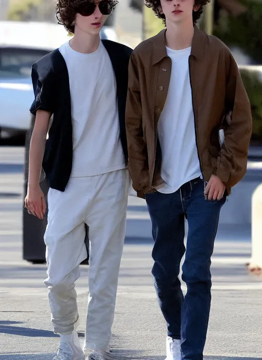 Image similar to photo of Timothee Chalamet walking in LA with his boyfriend