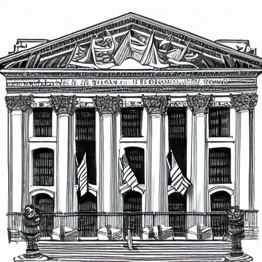 Prompt: a drawing of the inside of the new york stock exchange by roger penrose