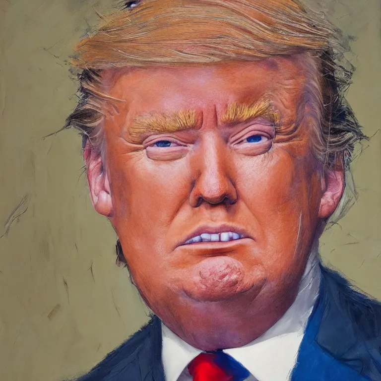 Image similar to Beautiful warmly lit close up studio portrait of Donald Trump as a happy non-binary justice warrior, impasto oil painting heavy brushstrokes by Cy Twombly and Anselm Kiefer , trending on artstation dramatic lighting abstract Expressionism