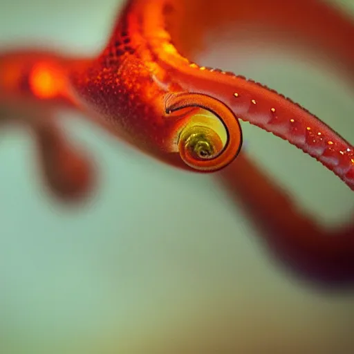 Prompt: fiery whimsical emotional eyes cephalopod, in a photorealistic macro photograph with shallow DOF