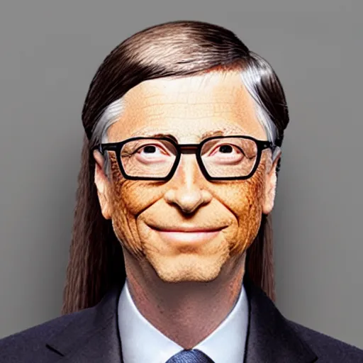 Prompt: Bill Gates passport photo with lipstick, hair extensions and lots of makeup