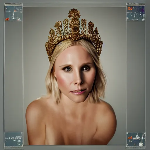 Image similar to Kristen Bell as a Greek Goddess, glowing, dramatic, Sony a7R IV, symmetric balance, polarizing filter, Photolab, Lightroom, 4K, Dolby Vision, Photography Award