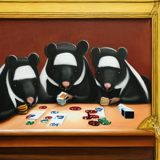 Prompt: A painting of tapirs playing poker.