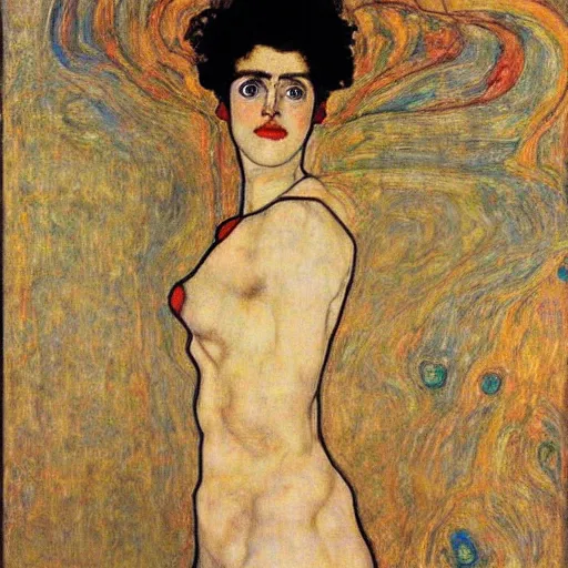 Image similar to goddess of transcendential consciousness, egon schiele, gustav klimt