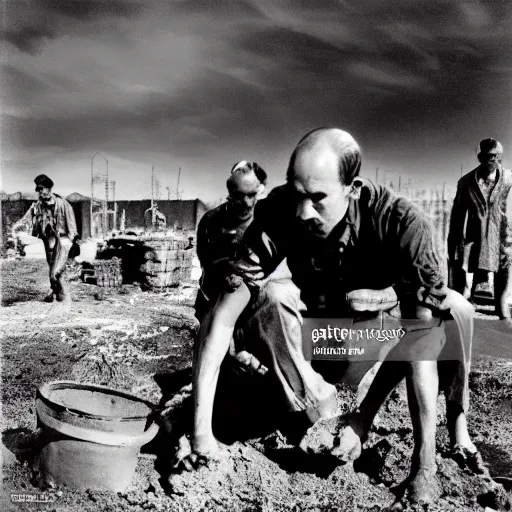 Image similar to ingmar bergman throw some slaves digging hols in there ala russians at chernobyl 1 0 2 4 x 1 0 2 4