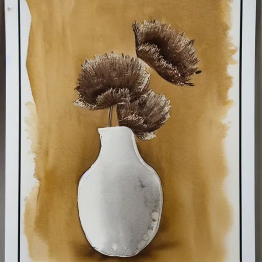 Image similar to monochrome sepia watercolor high vase with dry flowers