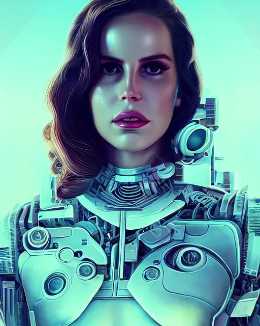 Image similar to portrait of lana del rey as a cyborg. intricate abstract. intricate artwork. by tooth wu, wlop, beeple, dan mumford. concept art, octane render, trending on artstation, greg rutkowski very coherent symmetrical artwork. cinematic, key art, hyper realism, high detail, octane render, 8 k, iridescent accents