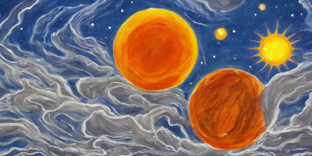 Image similar to detailed painting of the sun and earth