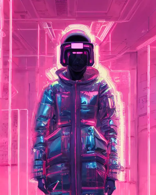 Prompt: detailed full body portrait Neon Operator Girl, cyberpunk futuristic neon, reflective puffy coat, decorated with traditional Japanese ornaments by Ismail inceoglu dragan bibin hans thoma greg rutkowski Alexandros Pyromallis Nekro Rene Maritte Illustrated, Perfect face, fine details, realistic shaded, fine-face, pretty face