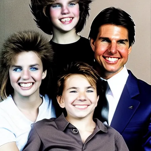 Image similar to tom cruise as an 8 0 s soccer mom, family portrait