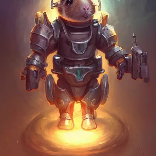 Prompt: cute little anthropomorphic Guinea Pig using mech armor, ultra wide lens shot , tiny, small, short, cute and adorable, pretty, beautiful, DnD character art portrait, matte fantasy painting, DeviantArt Artstation, by Jason Felix by Steve Argyle by Tyler Jacobson by Peter Mohrbacher, cinematic lighting