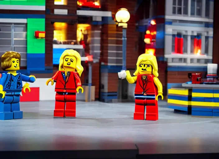 Image similar to product photo still of drew barrymore dancing for david letterman lego playset, 8 k, 1 2 0 mm macro, f 1. 8, studio lighting, key light