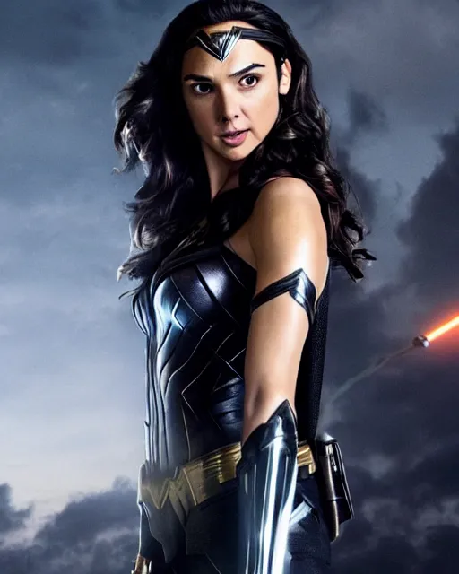 Image similar to gal gadot actress from death on the nil portraying a beautiful jaina solo from star wars legends, beautiful gal gadot jaina solo in a black suit, movie, hyper realistic, hollywood promotional image, imax, 8 k
