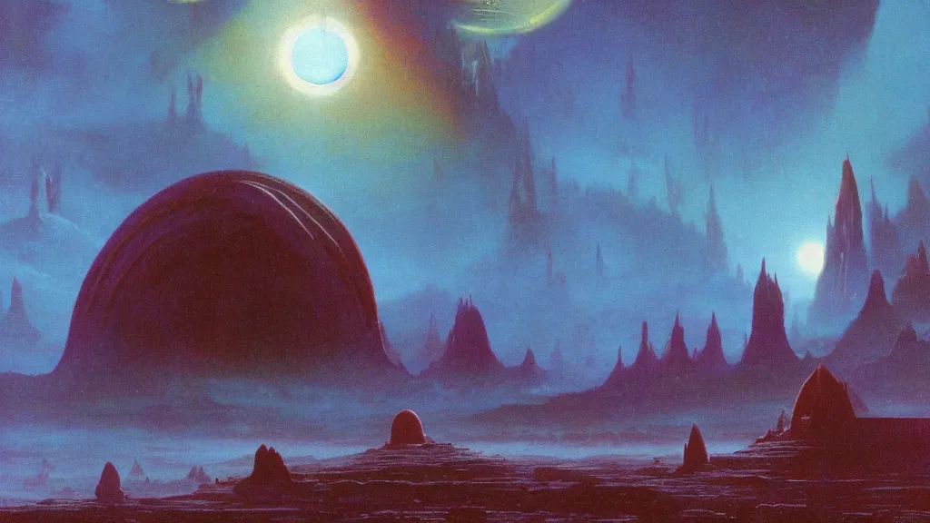 Image similar to otherworldly atmosphere of an evolving alien planet by arthur haas and bruce pennington and paul lehr, cinematic matte painting