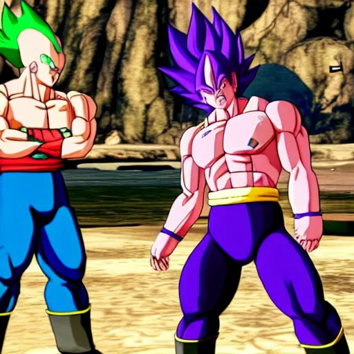 Image similar to Screenshot of Vegeta, Frieza, Cell, Majin Buu and Broly in the game GTA V, highly detailed