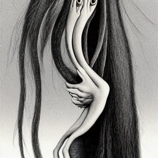 Prompt: cartoon drawing of billie eilish by - Zdzisław Beksiński , loony toons style, horror themed, detailed, elegant, intricate