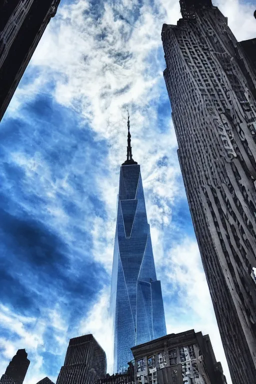 Image similar to A giant alien spaceship in the sky of New York, a photo taken on phone, photo taken from the ground, social media