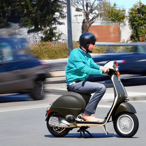 Image similar to Nathan fielder riding an Vespa