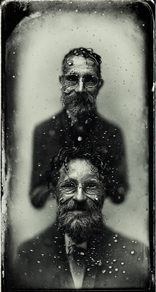 Prompt: a wet plate photograph, a portrait of a scientist