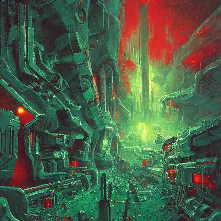 Image similar to gargantuan endless disappointment of crying souls in crack of humanity dissolution, red and green palette, by ( h. r. giger ) and paul lehr