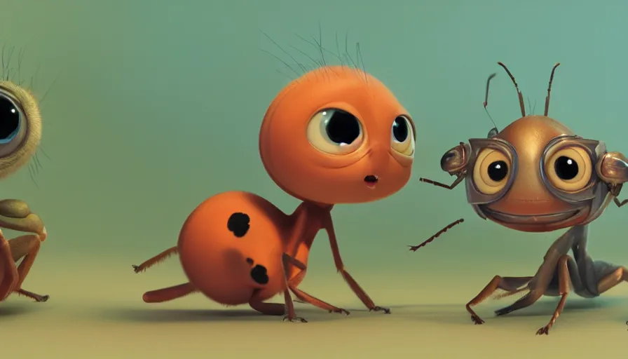 Image similar to very very very cute baby insect creature by Max Kostenko and Bobby Chiu, disney, pixar, MPC, Framestore, character design for animation, uplight, a lineup of characters, big disney eyes, symmetrical eyes, cuteness, 3d render, octane rendered, highly detailed, unreal engine, Trending on Artstation, octane render, 4k, 8k, HD