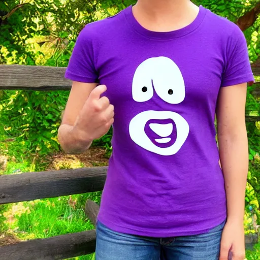 Image similar to a purple t-shirt with a cartoon face