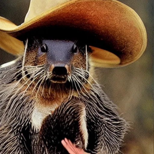 Prompt: photograph of a beaver dressed as a cowboy