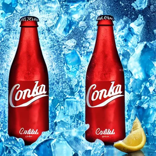 Image similar to an icy cold bottle of conka cola, marketing promo photo