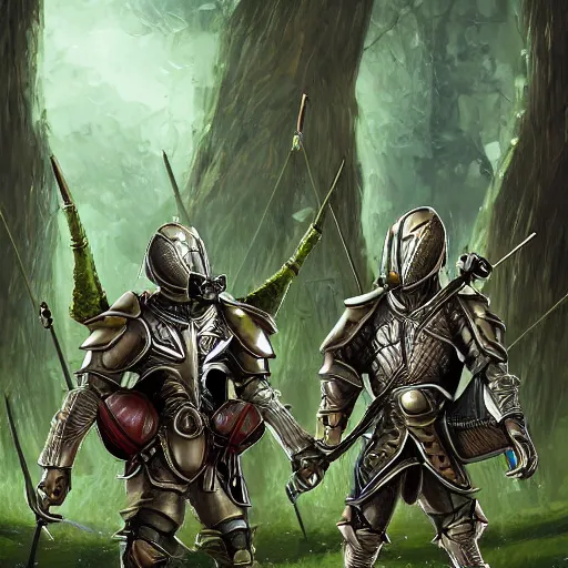 Image similar to cybernetic mushroom archers with medieval armor, digital art, 4K, very detailed