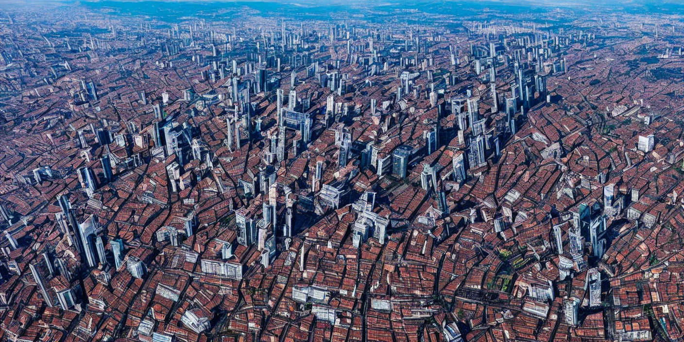 Image similar to aerial photo of milano cyberpunk