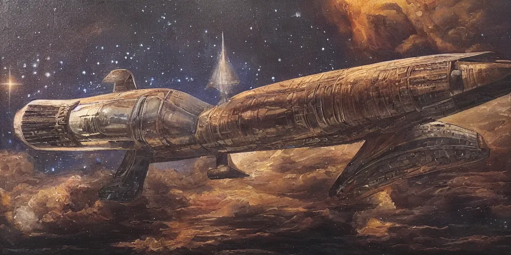 Prompt: an oil painting of a medieval spaceship by Linda Bergkvist, extremely beautiful, f/1.4