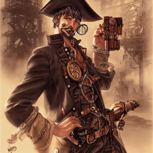 Image similar to a steampunk pirate, by kim jung gi and karl kopinski and guweiz and wlop and artgerm