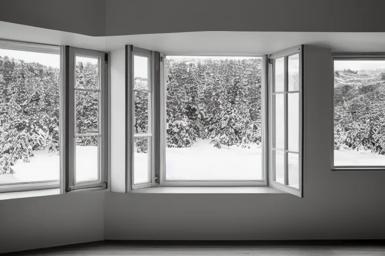 Prompt: Big white windows by Tadao Andao