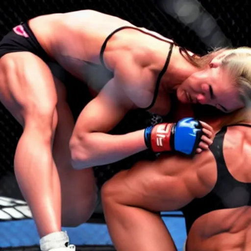 Image similar to transgender muscular woman beating up woman in ufc