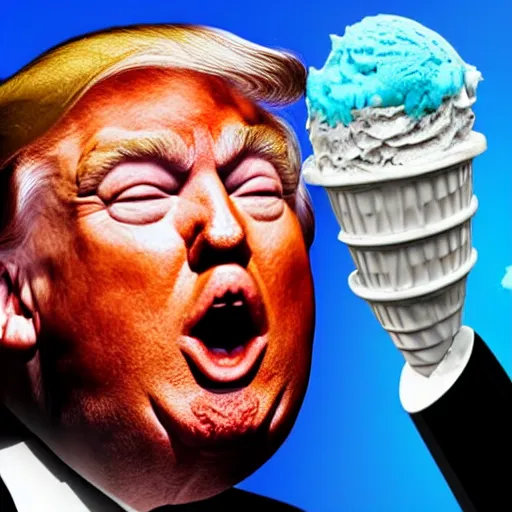 Prompt: donald trump eating blue ice cream