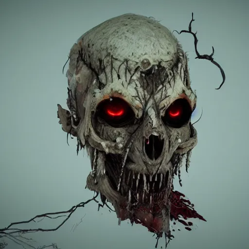 Image similar to god of decay and rot, character design, scary, radiating with power, glowing eyes, whirling death, disgusting, dripping, oily, decomposition, ghostly mist, scary, unreal engine, photorealistic